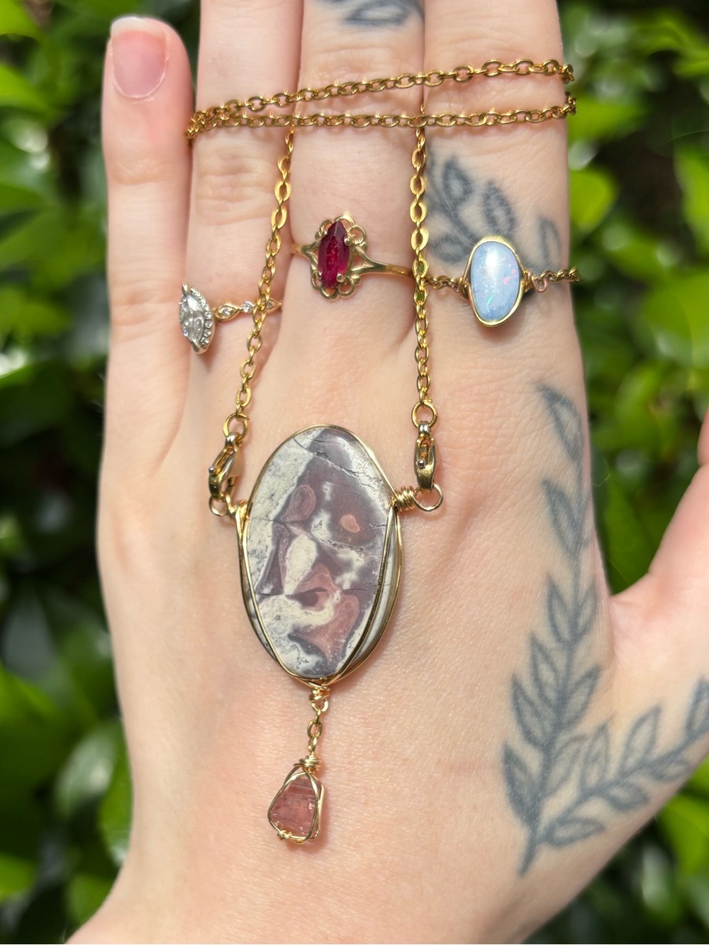 Porcelain Jasper double dangle interchangeable necklace